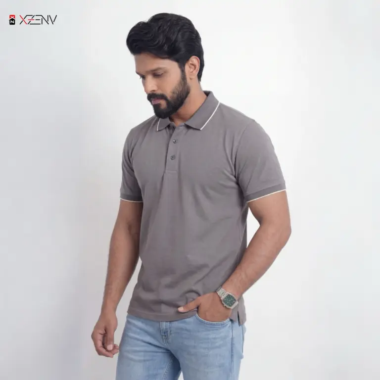 XZENV Grey Polo Shirt