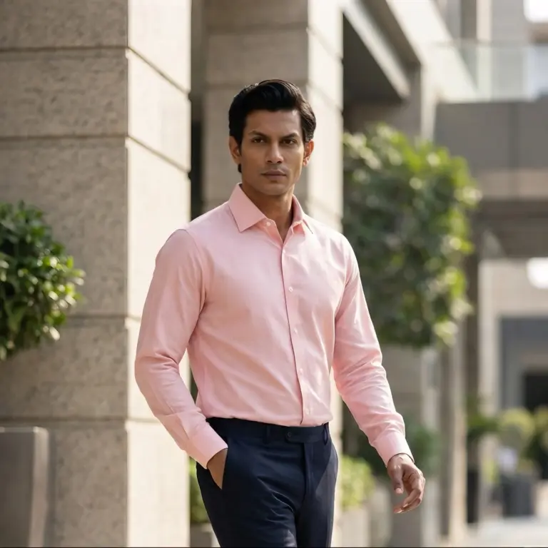 XZENV Dust Pink Solid Shirt