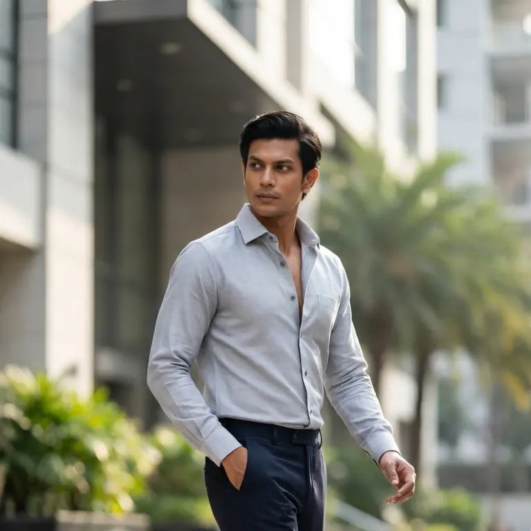 XZENV Light Grey Oxford Solid Shirt