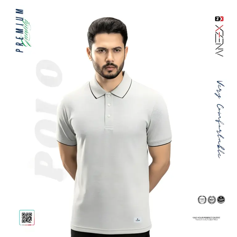 XZENV Silver-White Polo Shirt