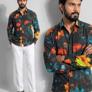 XZENV Neon Splash Abstract Shirt