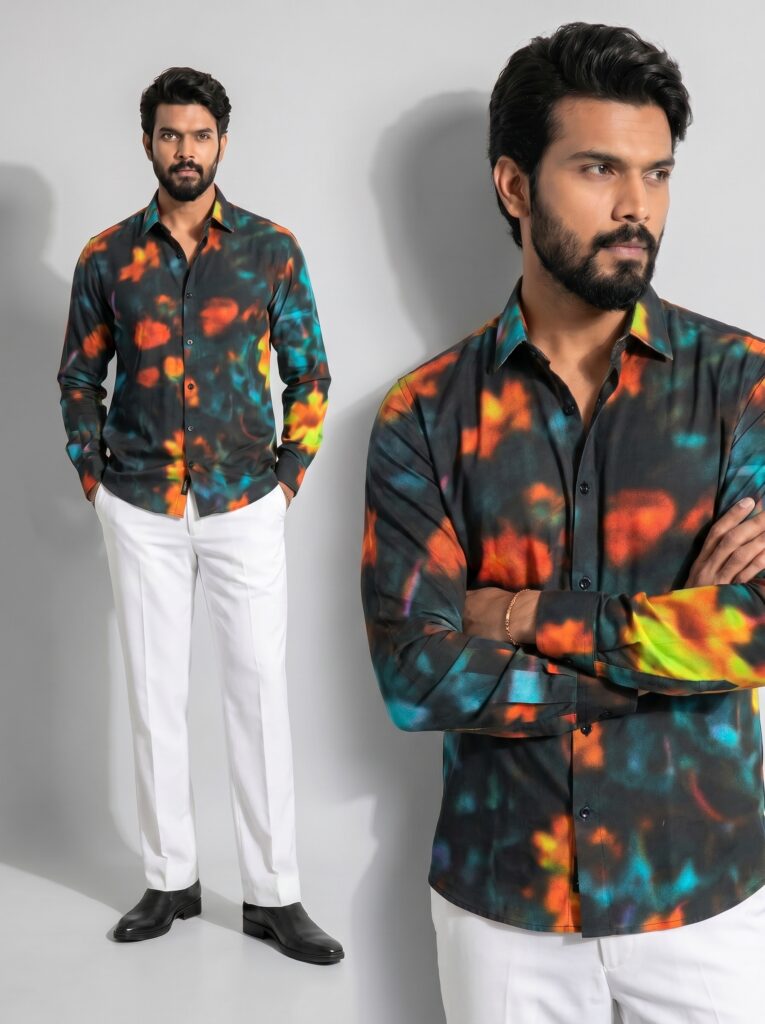 XZENV Neon Splash Abstract Shirt