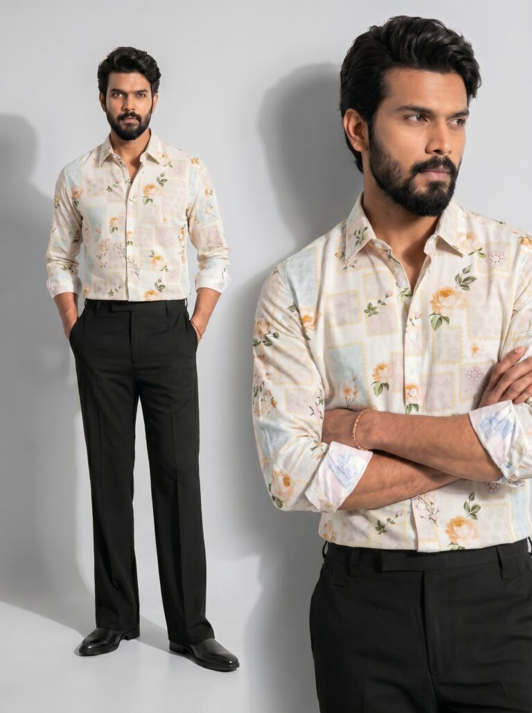 XZENV Vintage Floral Patch Shirt