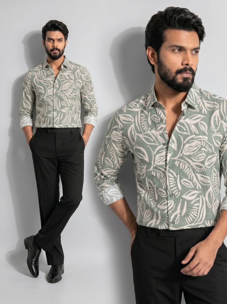 XZENV Sage Leaf Print Shirt