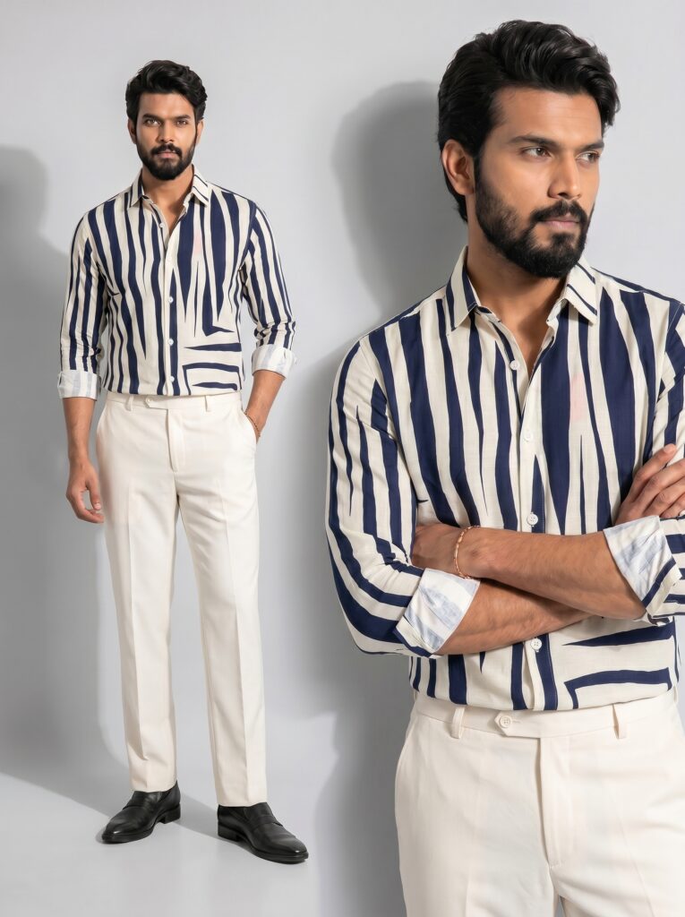 XZENV Navy Line Abstract Shirt